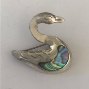 Sterling Silver Abalone  Pin Mexican Swan Brooch